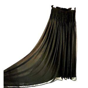 SANS SOUCI Black Long Sheer Overlay Maxi Skirt M Accordion Pleat Stretch Waist